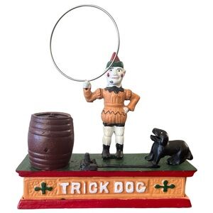 Vintage Cast Iron Mechanical Bank – Clown & Dog – Vintage Good Condition